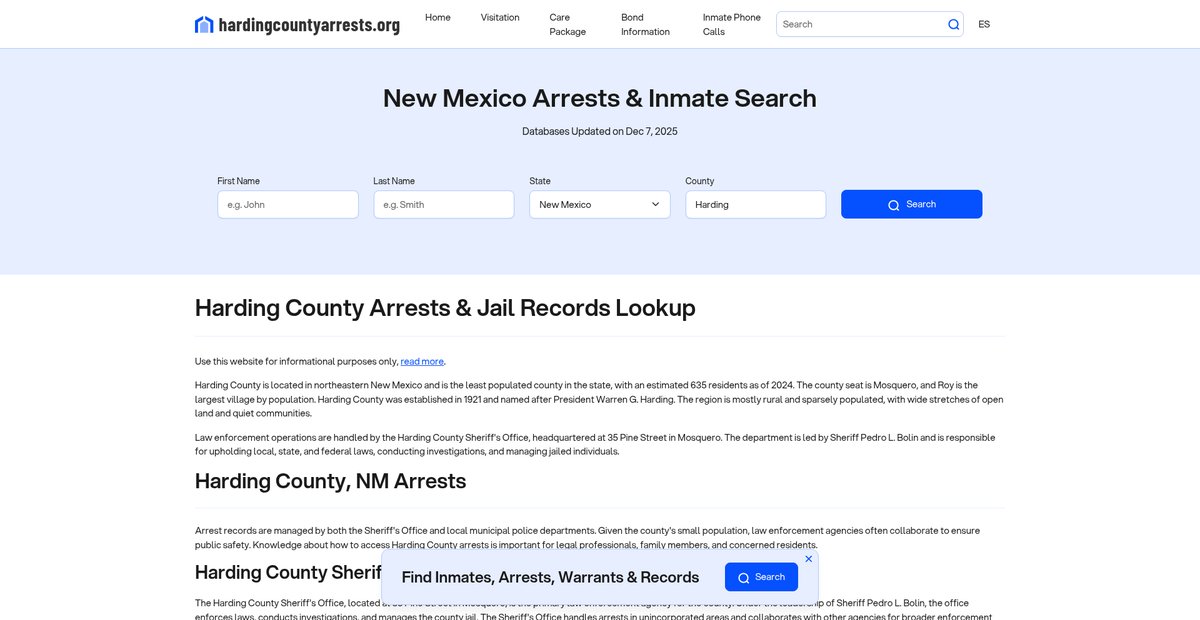 Preview of hardingcountyarrests.org