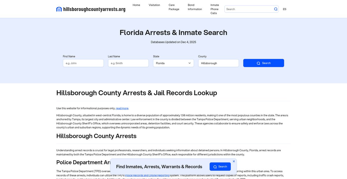 Preview of hillsboroughcountyarrests.org