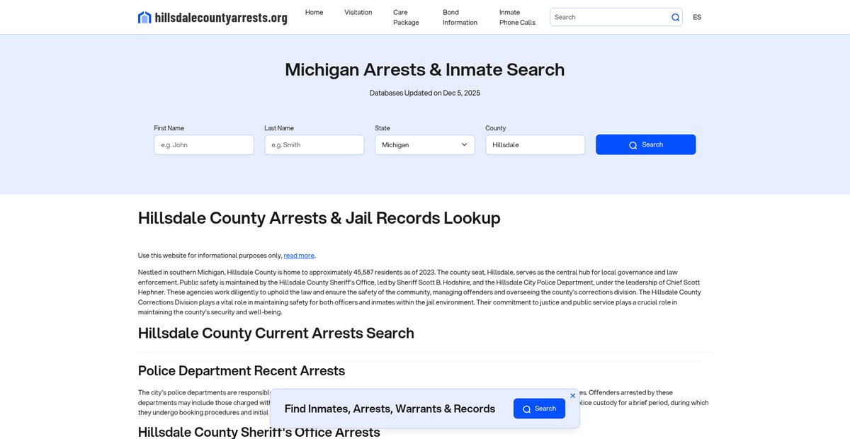 Preview of hillsdalecountyarrests.org
