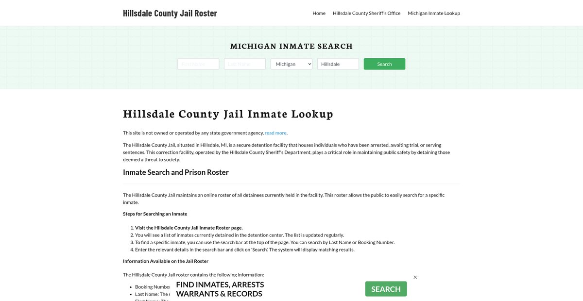 Preview of hillsdalecountyjail.org