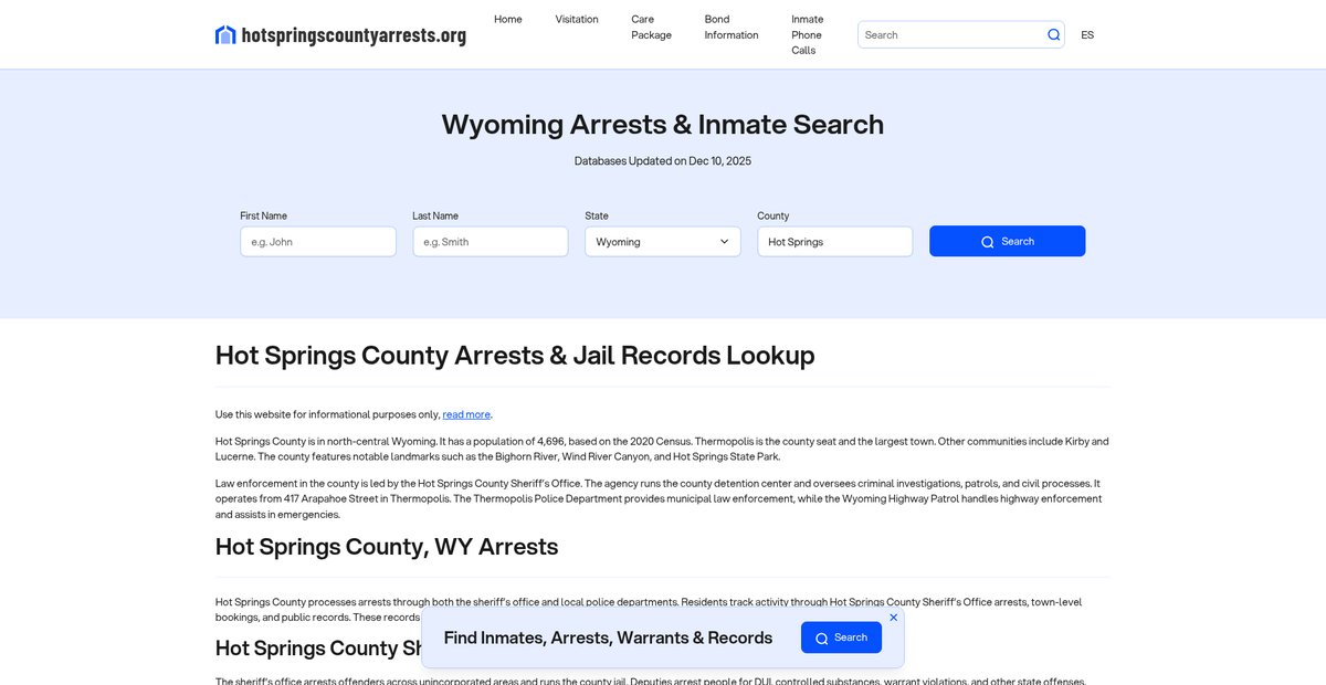 Preview of hotspringscountyarrests.org