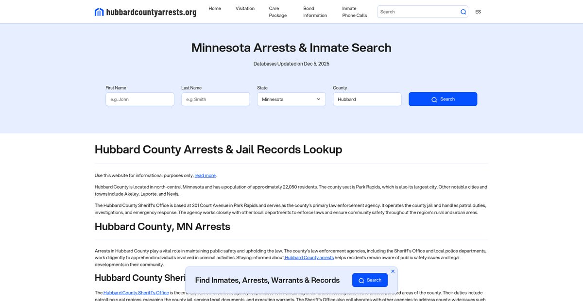 Preview of hubbardcountyarrests.org