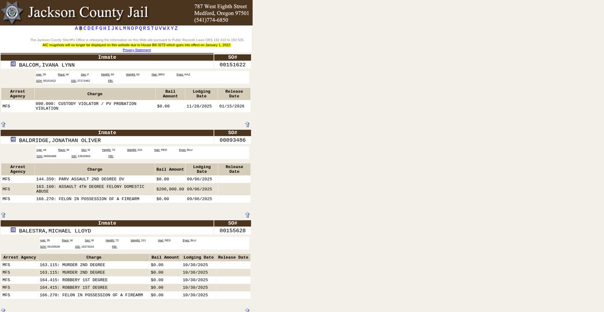 Preview of inmate.jacksoncountyor.gov