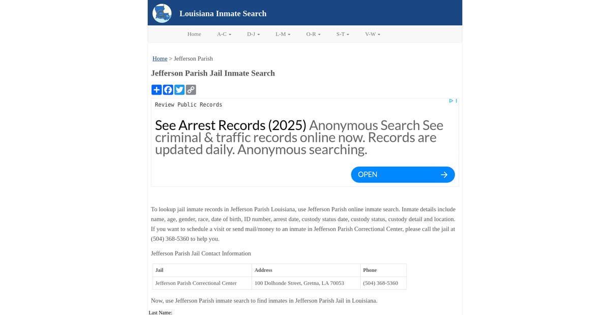 Preview of inmatesearchla.org