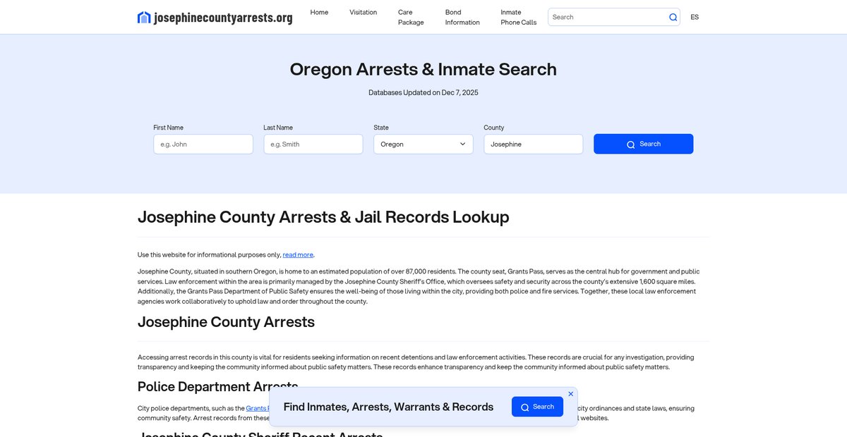 Preview of josephinecountyarrests.org