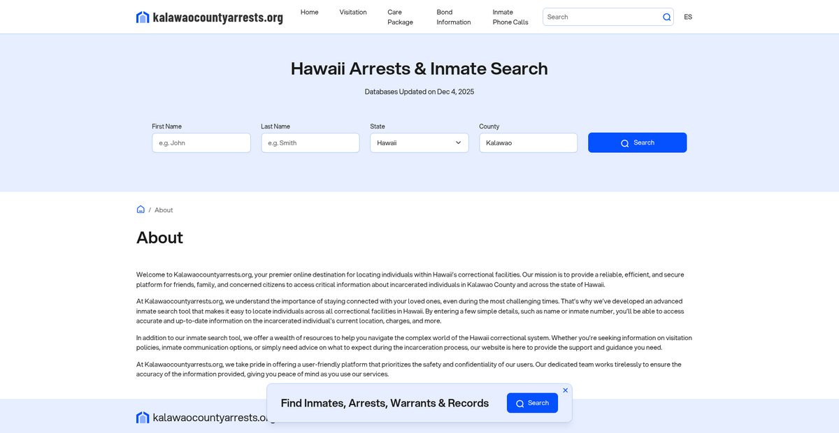 Preview of kalawaocountyarrests.org