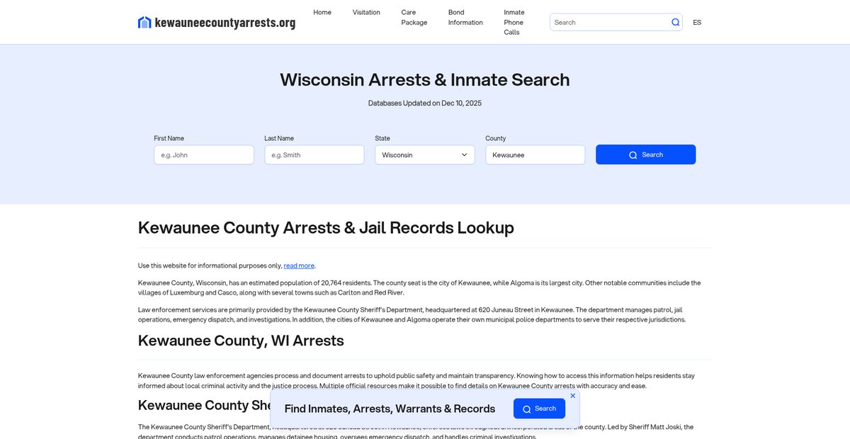 Preview of kewauneecountyarrests.org