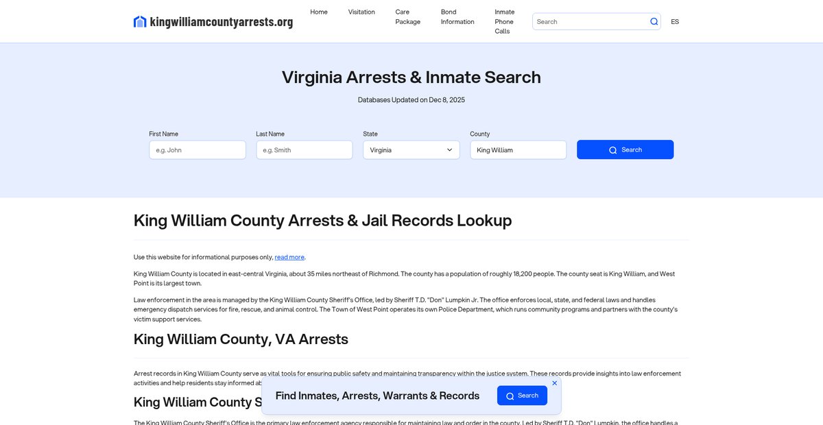 Preview of kingwilliamcountyarrests.org