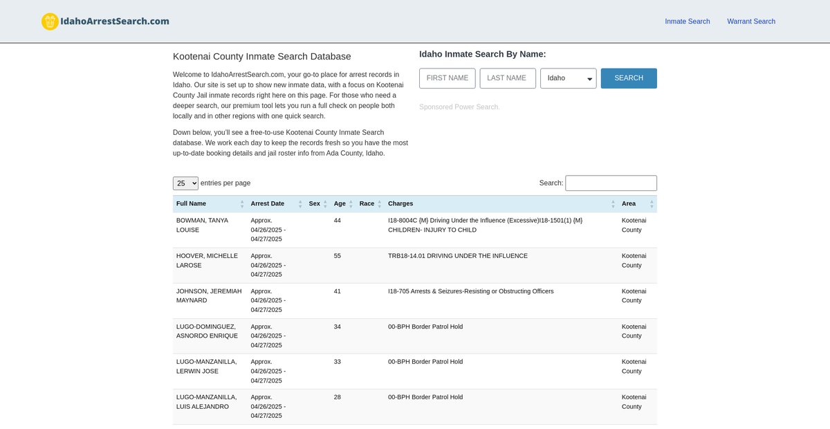 Preview of idahoarrestsearch.com