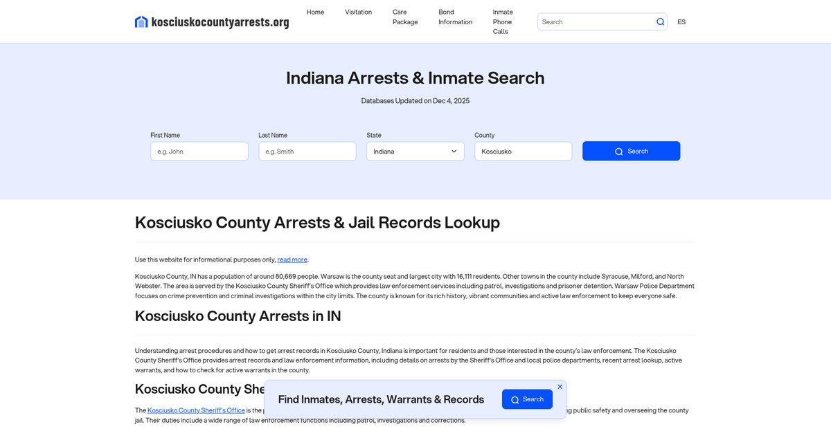Preview of kosciuskocountyarrests.org