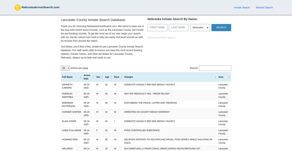 Preview of nebraskaarrestsearch.com
