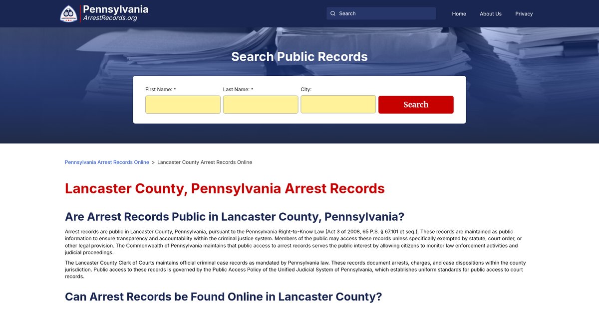 Preview of pennsylvaniaarrestrecords.org