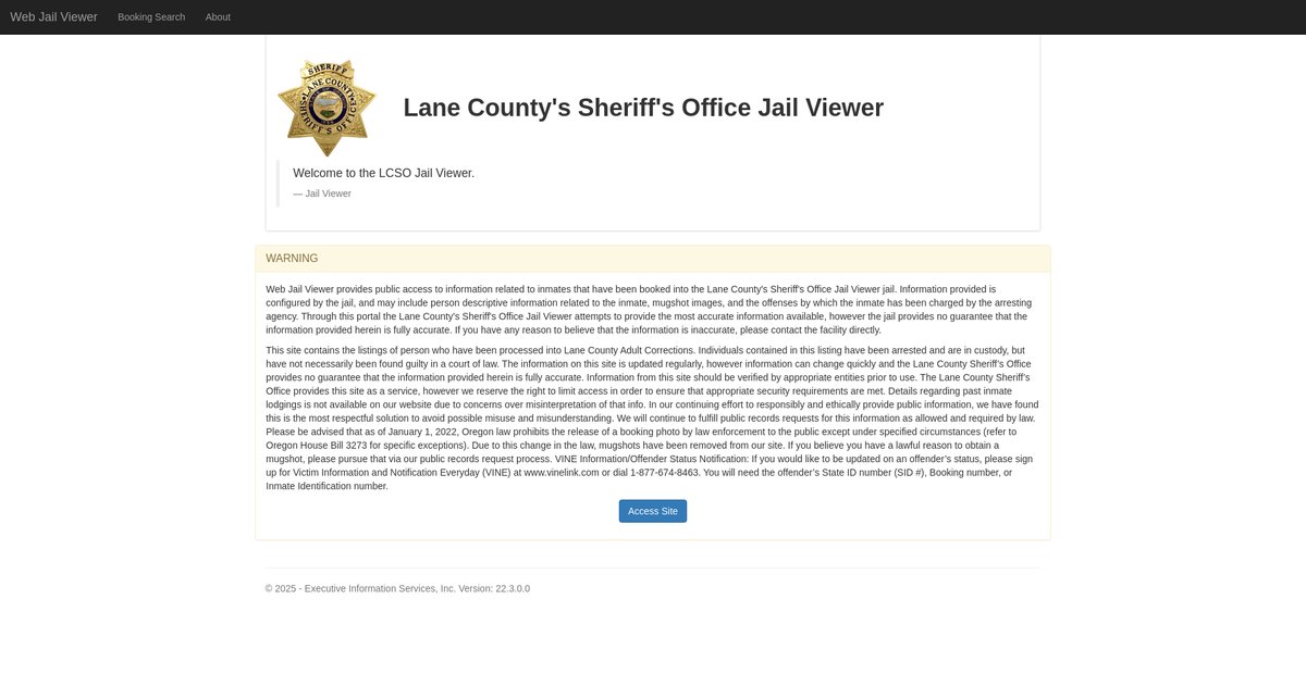 Preview of inmateinformation.lanecounty.org