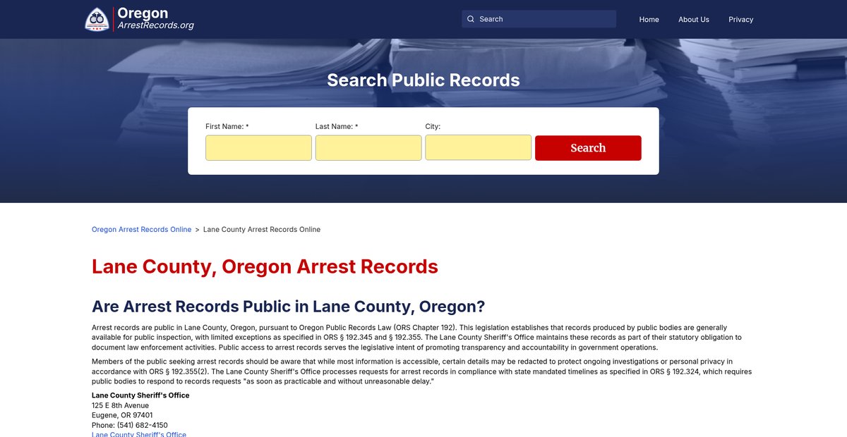 Preview of oregonarrestrecords.org