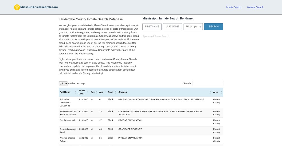 Preview of mississippiarrestsearch.com