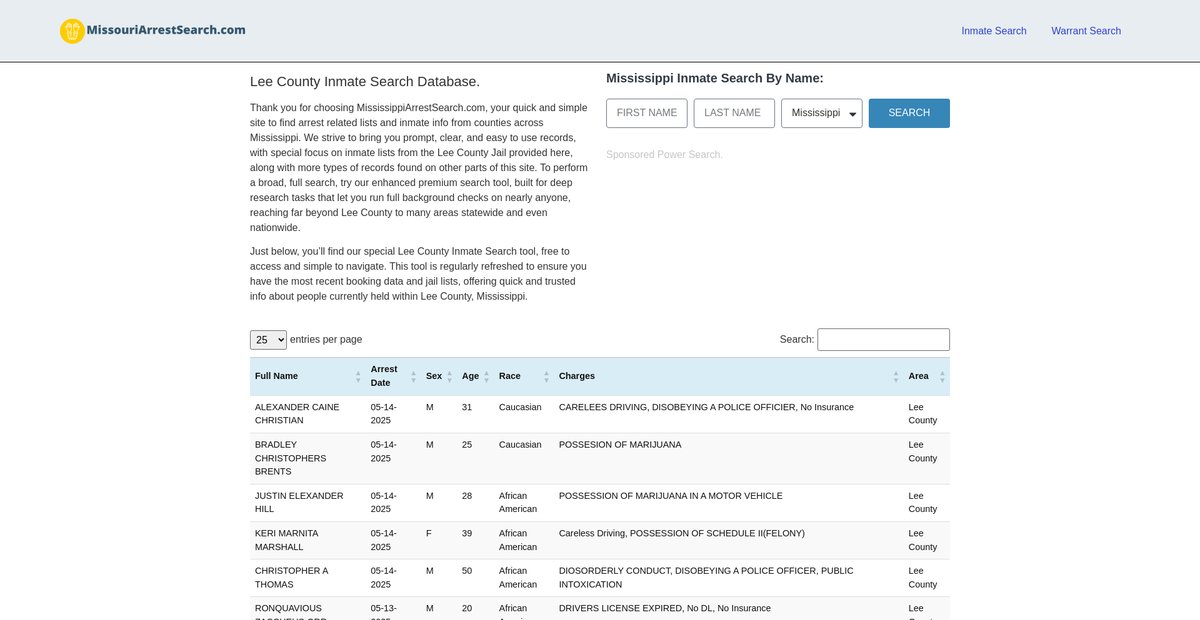 Preview of mississippiarrestsearch.com