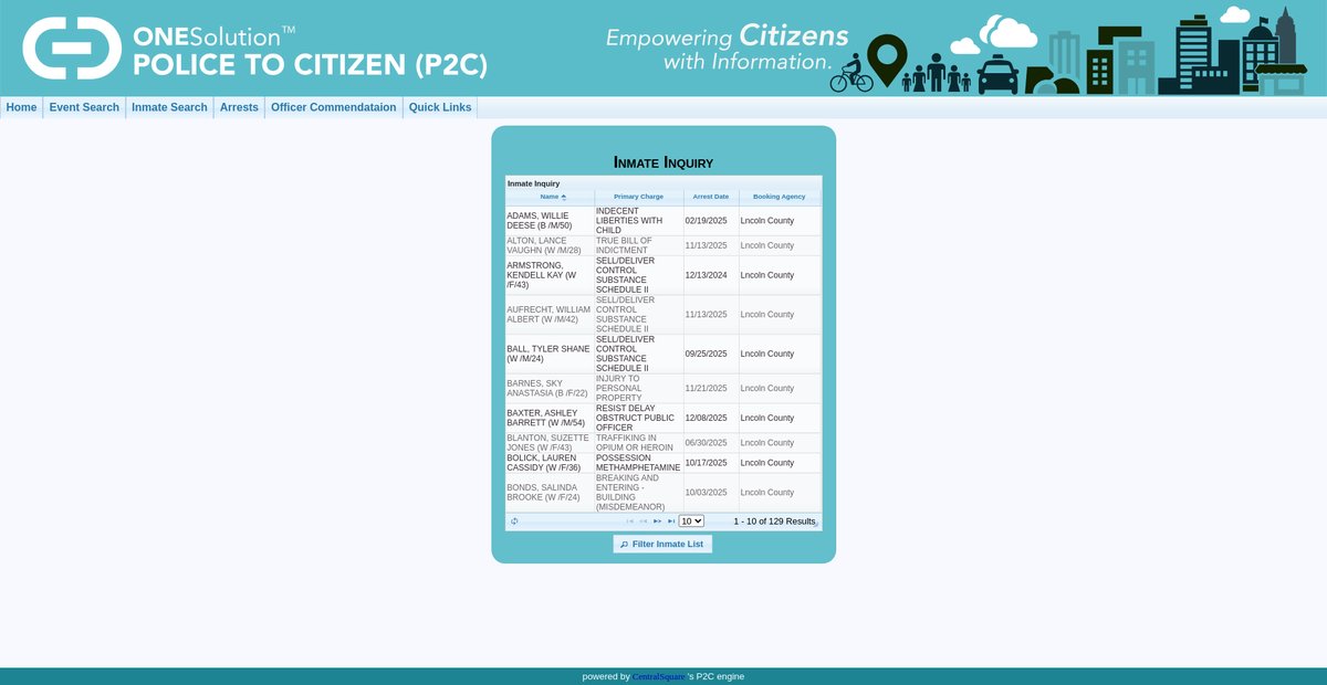 Preview of p2c.lincolnsheriff.org