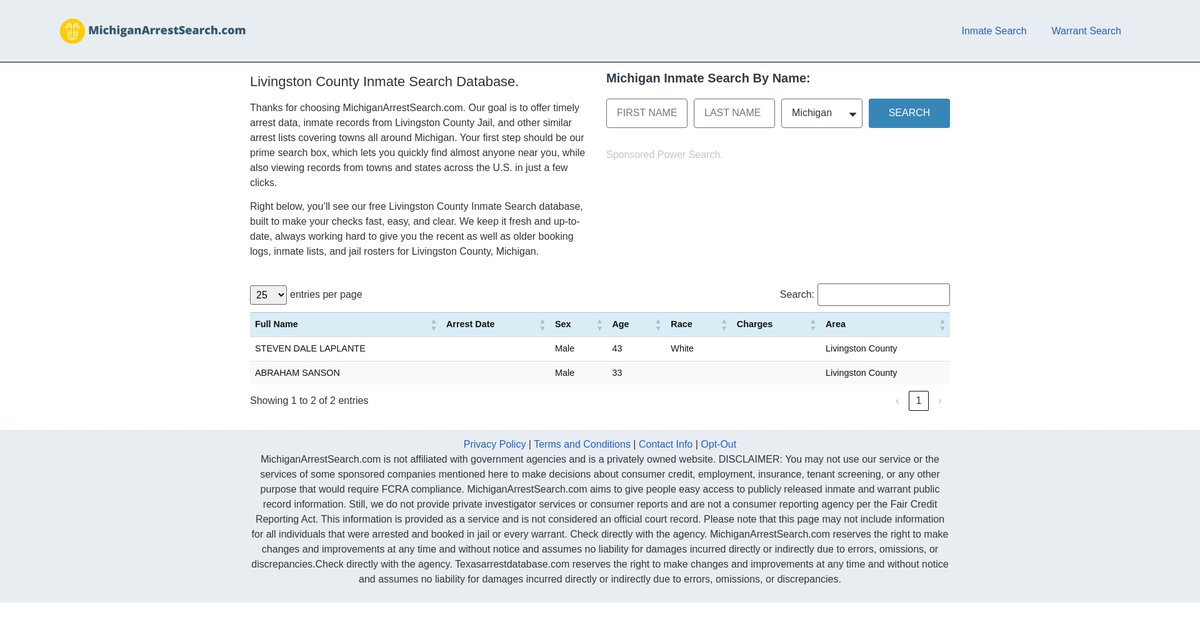 Preview of michiganarrestsearch.com