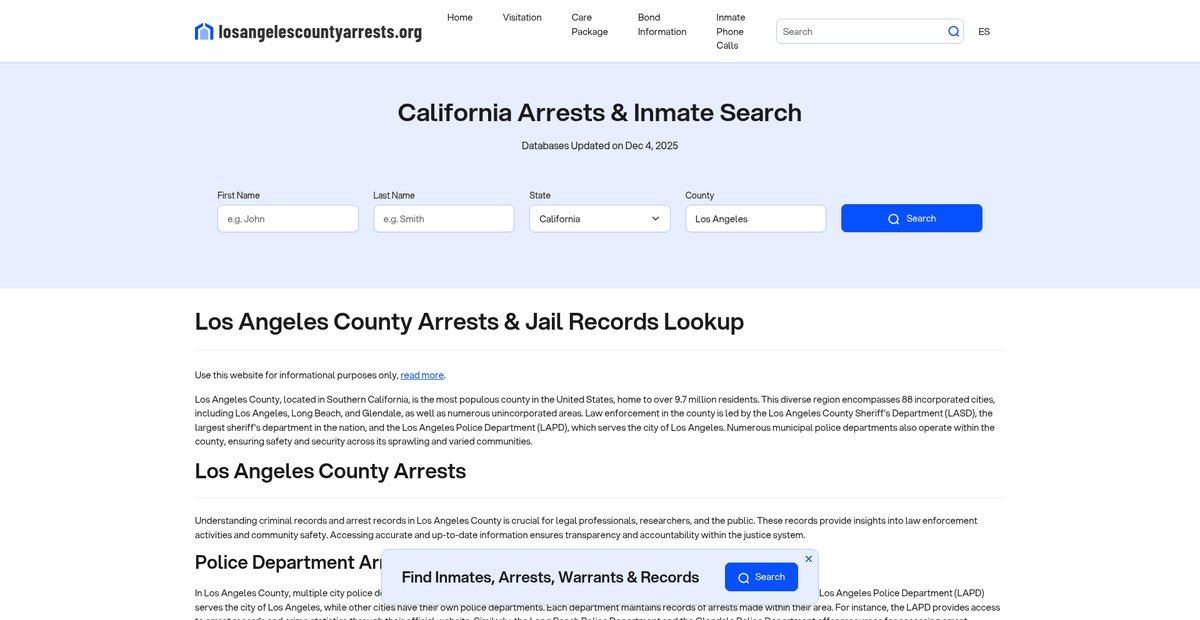 Preview of losangelescountyarrests.org