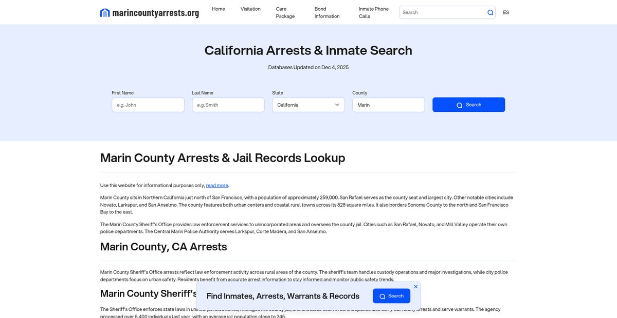 Preview of marincountyarrests.org