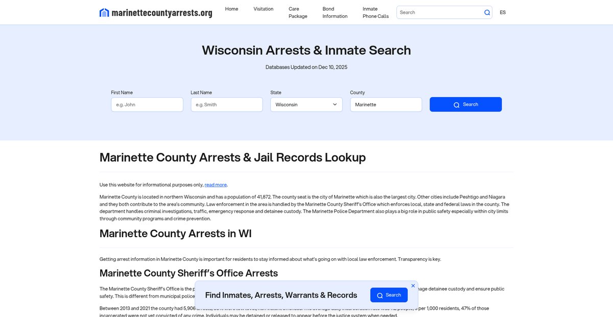 Preview of marinettecountyarrests.org
