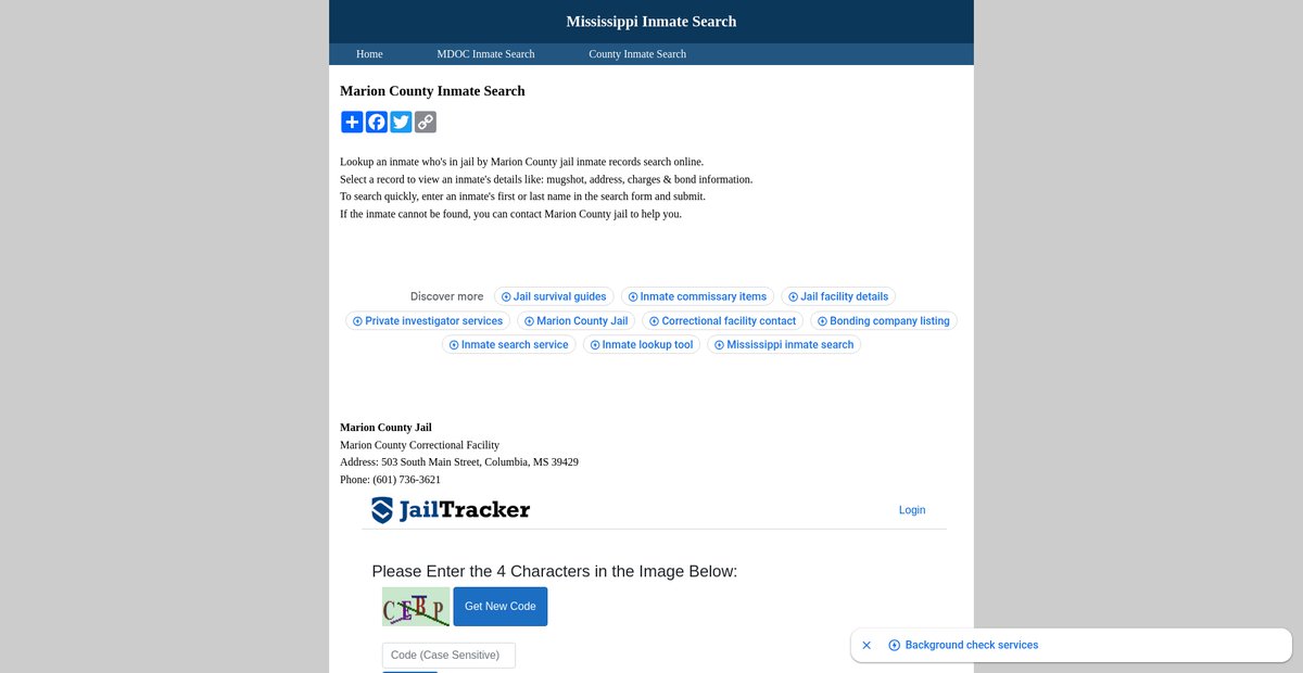 Preview of inmatesearchmississippi.org