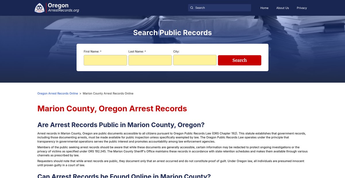 Preview of oregonarrestrecords.org