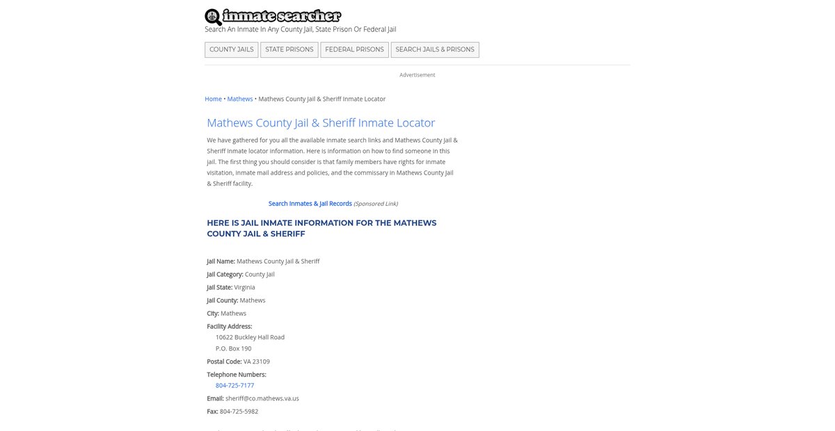 Preview of inmatesearcher.com