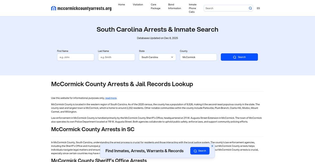 Preview of mccormickcountyarrests.org