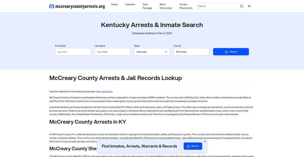 Preview of mccrearycountyarrests.org