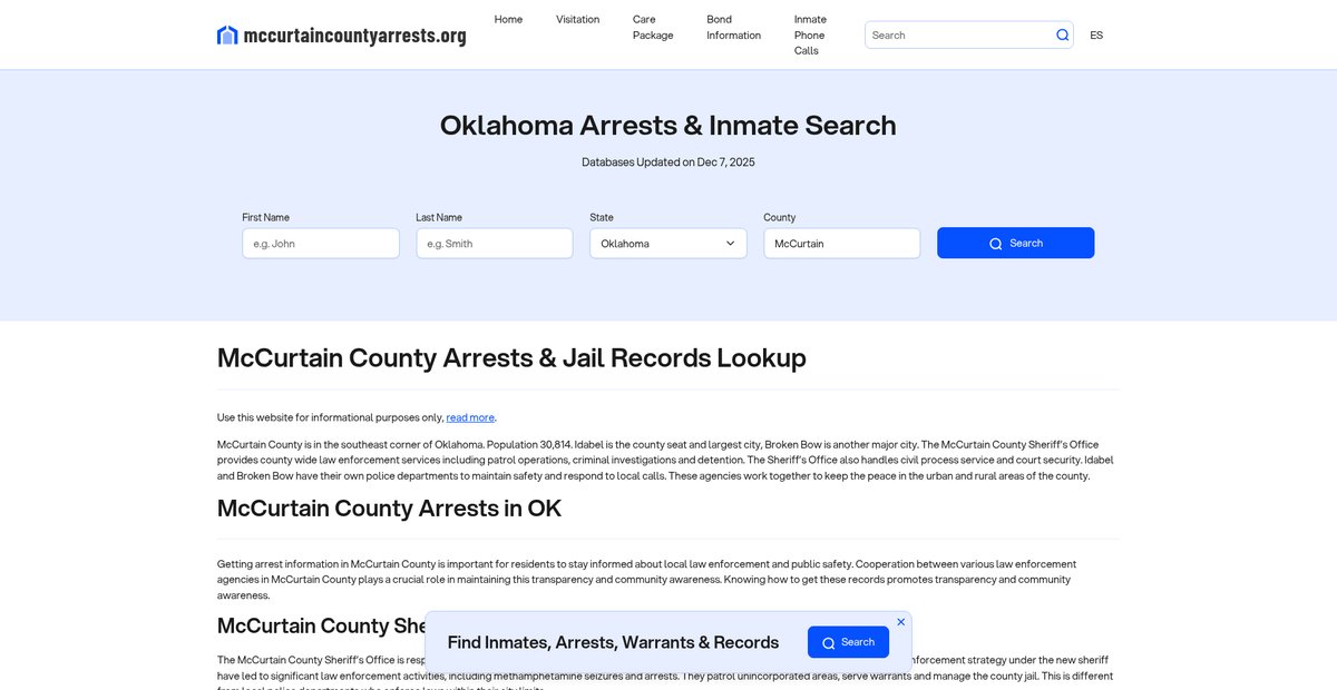 Preview of mccurtaincountyarrests.org