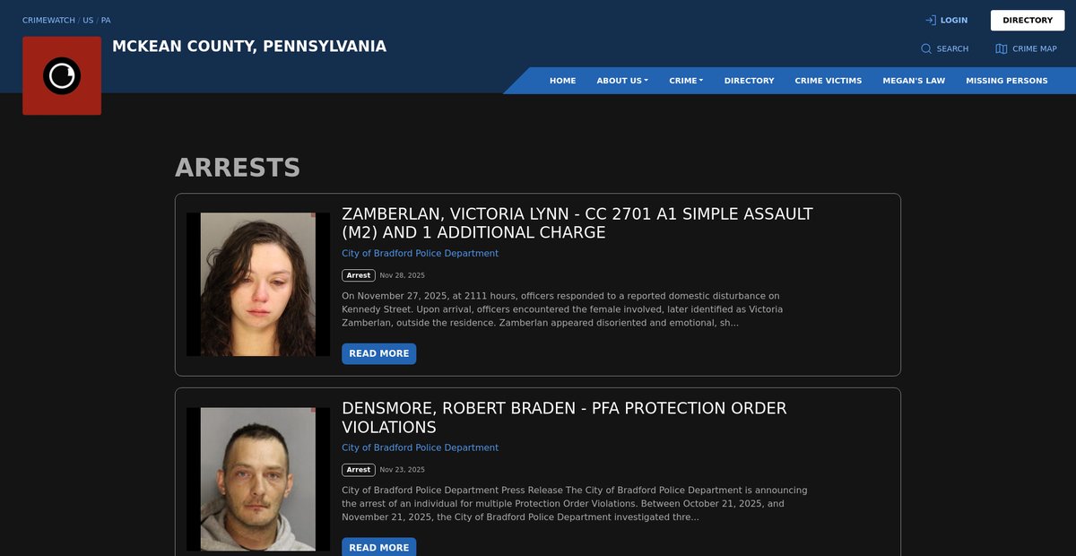 Preview of mckean.crimewatchpa.com