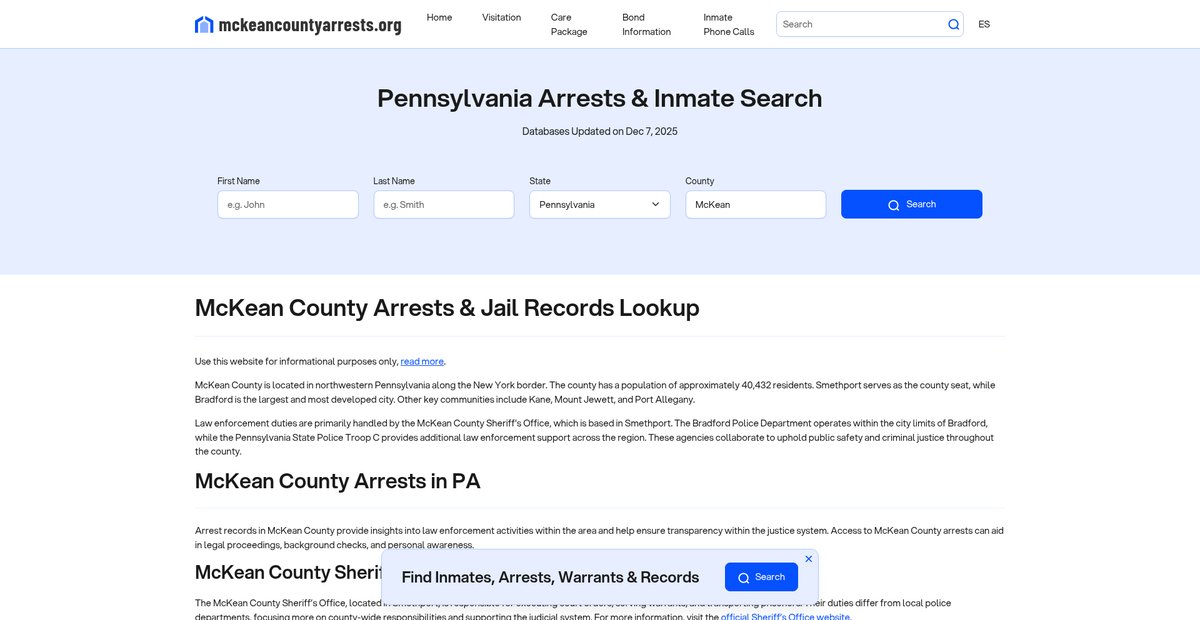Preview of mckeancountyarrests.org