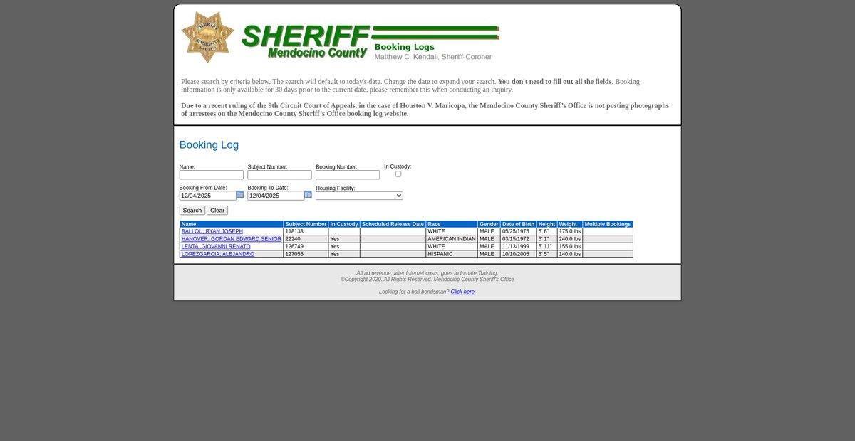 Preview of mcle1.mendocinosheriff.com
