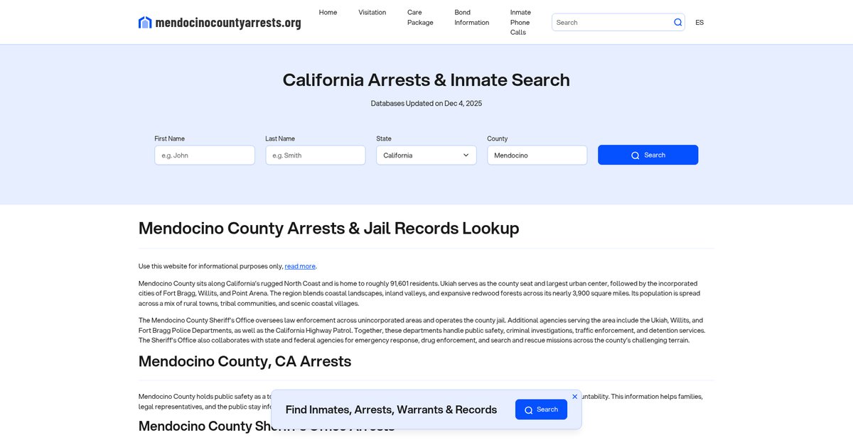 Preview of mendocinocountyarrests.org