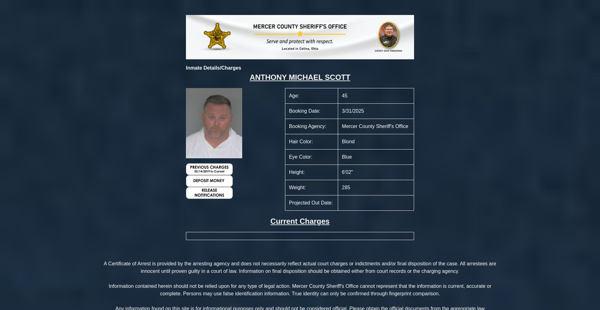 Preview of inmate.mercercountysheriffohio.gov