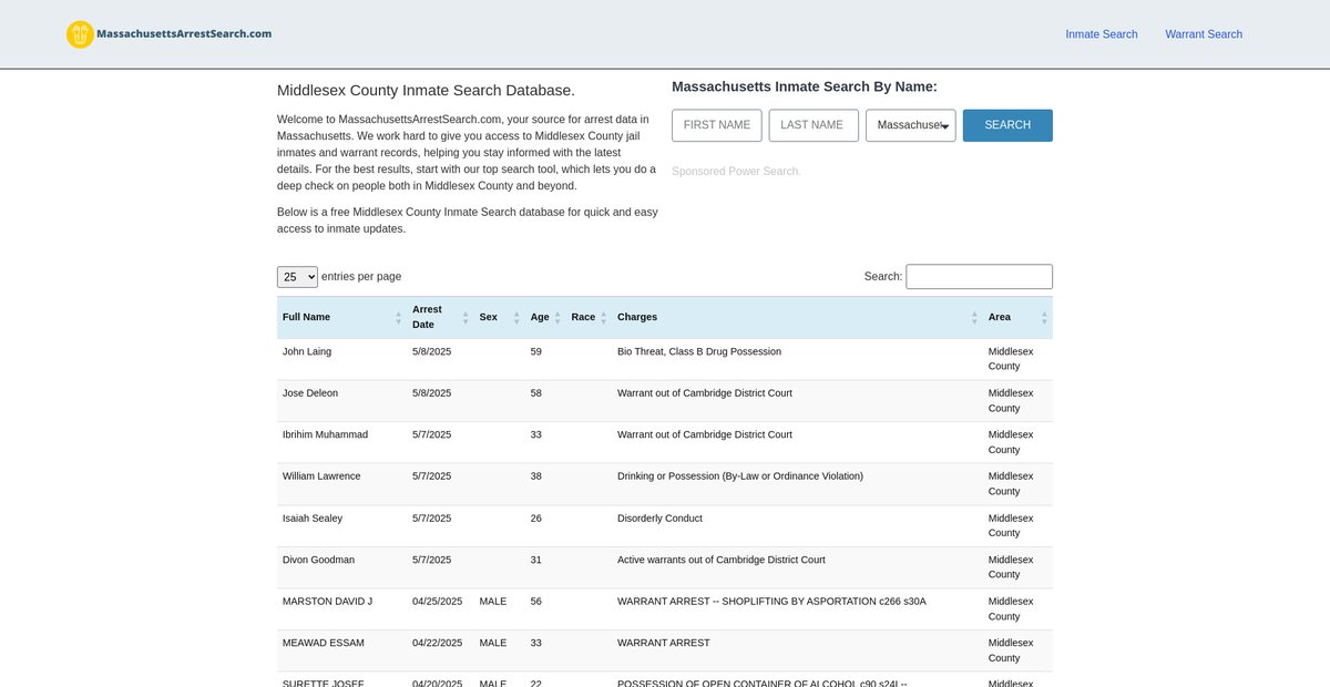 Preview of massachusettsarrestsearch.com