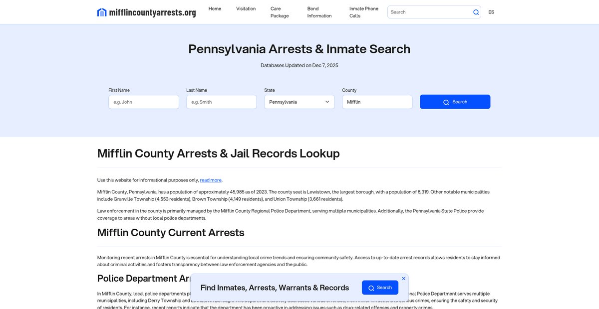 Preview of mifflincountyarrests.org