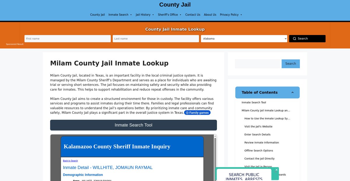 Preview of milam.countyjail.org