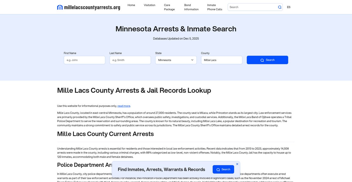 Preview of millelacscountyarrests.org