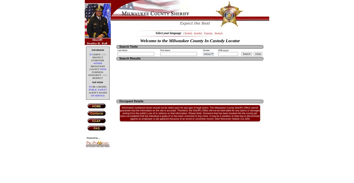 Preview of incustodysearch.milwaukeecountywi.gov