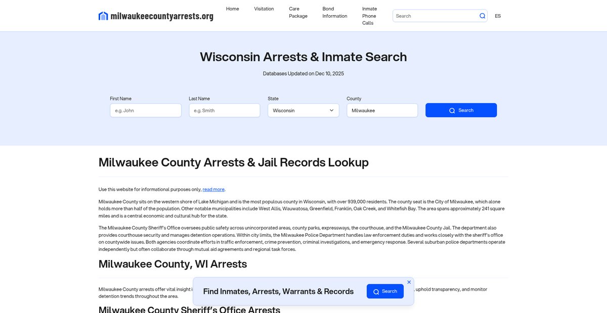 Preview of milwaukeecountyarrests.org