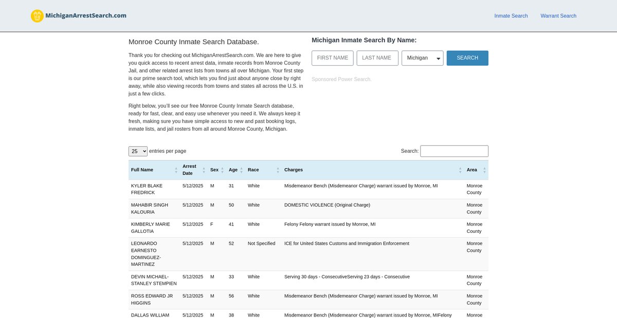 Preview of michiganarrestsearch.com