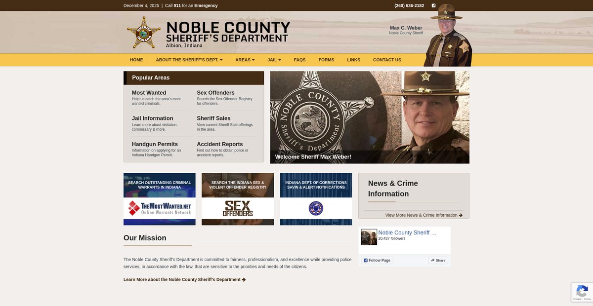 Preview of noblecountysheriff.org