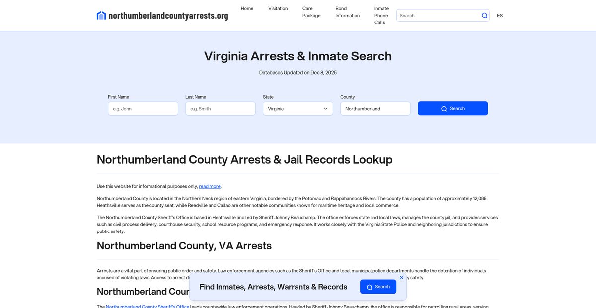 Preview of northumberlandcountyarrests.org