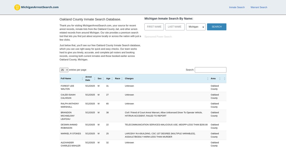 Preview of michiganarrestsearch.com