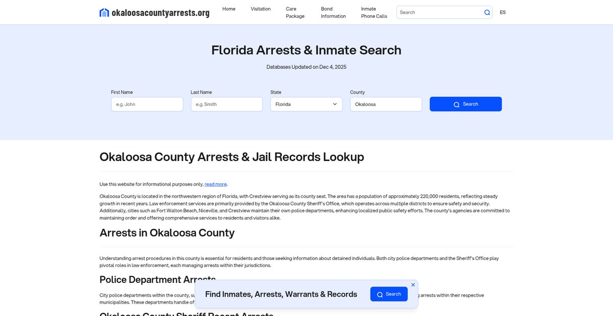 Preview of okaloosacountyarrests.org