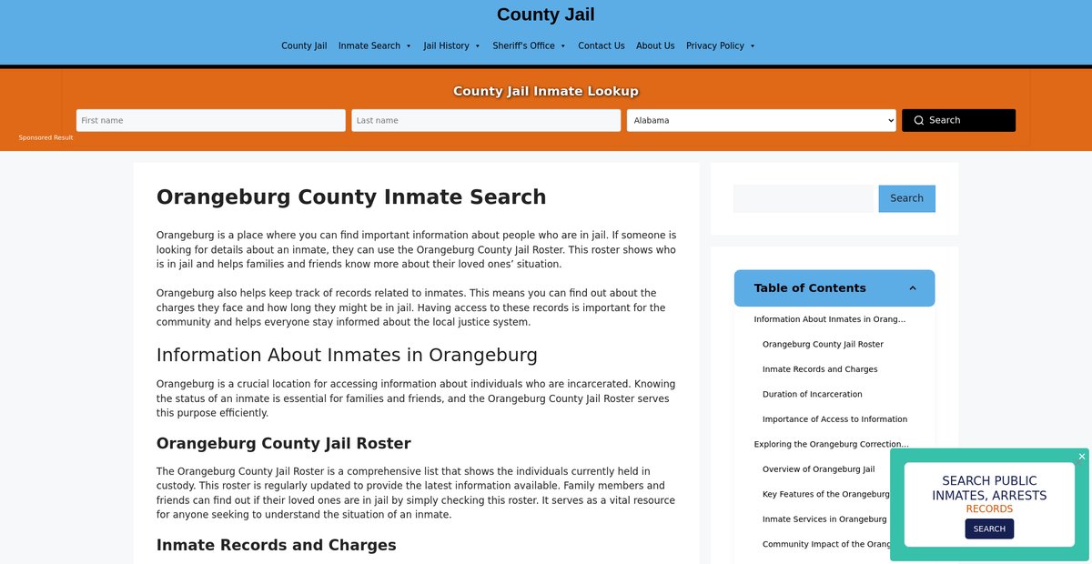 Preview of orangeburg-inmate-search.countyjail.org