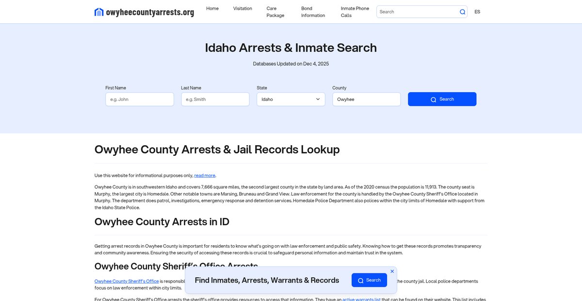 Preview of owyheecountyarrests.org