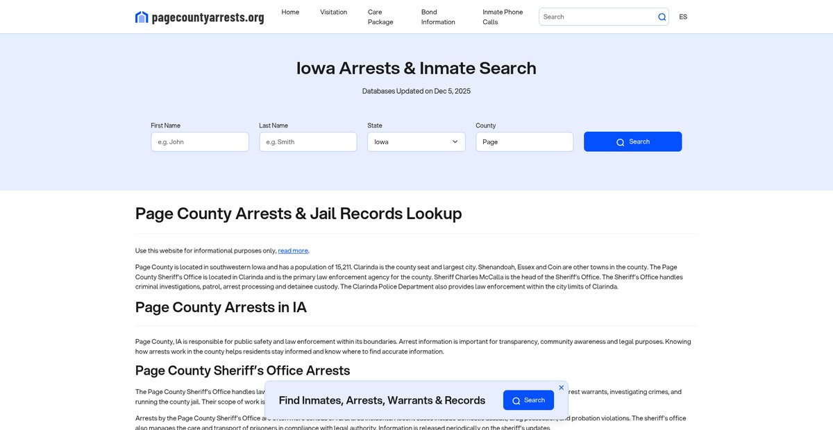 Preview of pagecountyarrests.org